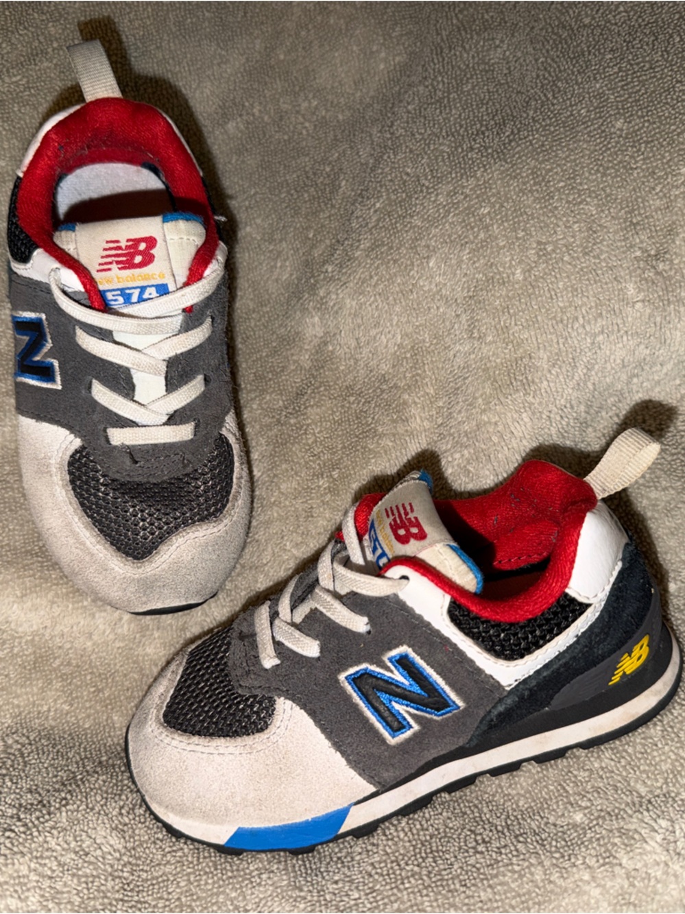 New Balance Kids Gray, Red & Blue Sneaker Pair